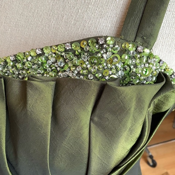 VINTAGE Green Ruched Sequin Evening Gown - Picture 12 of 16
